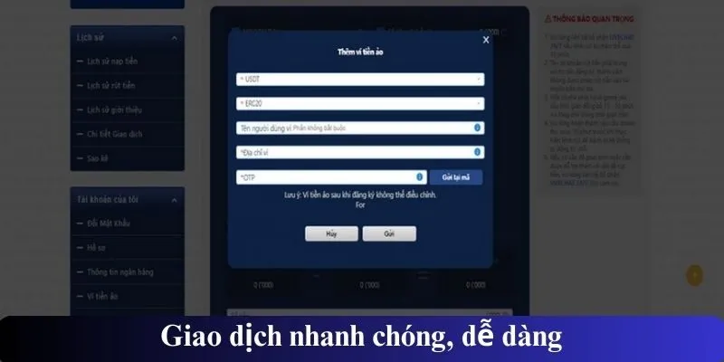 Giao dịch nhanh chóng, dễ dàng